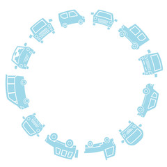 サークル状に配置された乗用車のシルエット(ライトブルー)