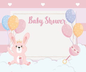 card of cute rabbit animal with balloons