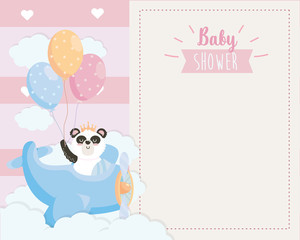card of cute panda in the cradle with balloons
