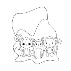 cute monkeys animal isolated icon