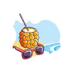 cocktail of pineapple in the beach with sunglasses