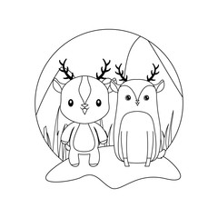 cute group of reindeer animals isolated icon