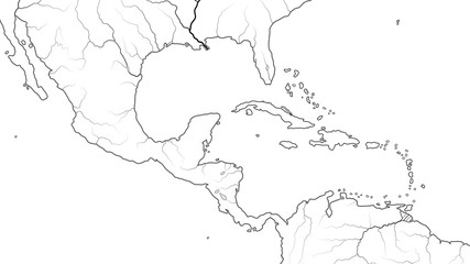 World Map of CENTRAL AMERICA and CARIBBEAN BASIN REGION: Mexico, Cuba, Guatemala, Yucatan, Caribbean Islands, Antilles, Bahamas, Panama Canal. Geographic chart with coastline, sea, gulf, islands. - obrazy, fototapety, plakaty