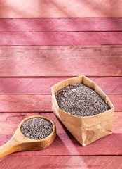 Organic poppy seeds - Papaver somniferum. Text space