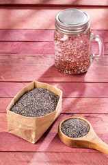 Poppy seeds in water - Papaver somniferum. Text space