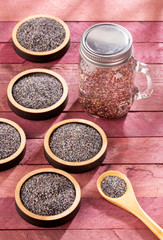 Poppy seeds in water - Papaver somniferum. Text space