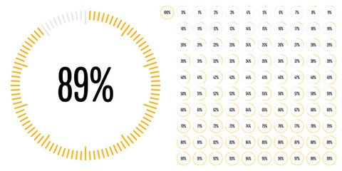 Set of circle percentage diagrams (meters) from 0 to 100 ready-to-use for web design, user interface (UI) or infographic - indicator with yellow