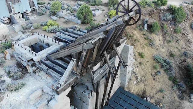 Head Frame of the Combination Mine - Virginia City Nevada - Aerial Drone Shot.