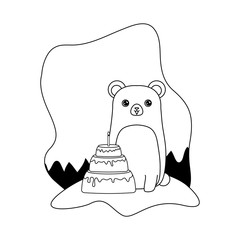 cute bear with cakes of birthday