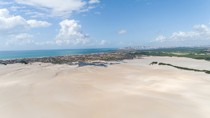 Beautiful aerial image of dunes in the Natal city, Rio Grande do Norte, Brazil.