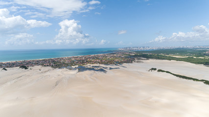 Beautiful aerial image of dunes in the Natal city, Rio Grande do Norte, Brazil.