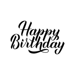 Happy Birthday hand drawn brush calligraphy lettering isolated on white. Birthday or anniversary celebration poster. Easy to edit vector template for greeting card, banner, flyer, sticker, t-shot. 