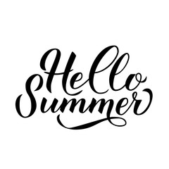 Hello summer hand drawn brush lettering isolated on white. Inspirational quote calligraphy poster. Easy to edit vector template for logo design, banner, flyer, sticker, t-shot.