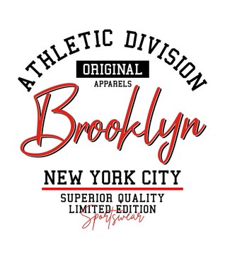Typography Brooklyn sport badge for t-shirt printing design and various uses, vector image.
