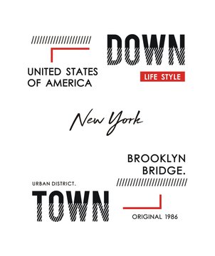 Typography downtown New York for t-shirt printing design and various uses, vector image.