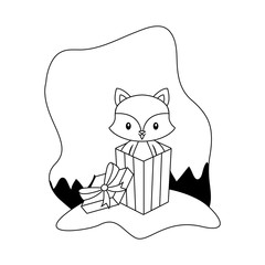 cute fox animal in gift box