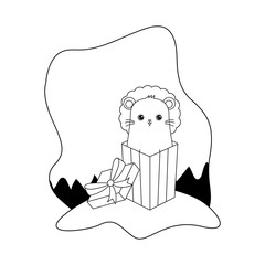 cute lion animal in gift box