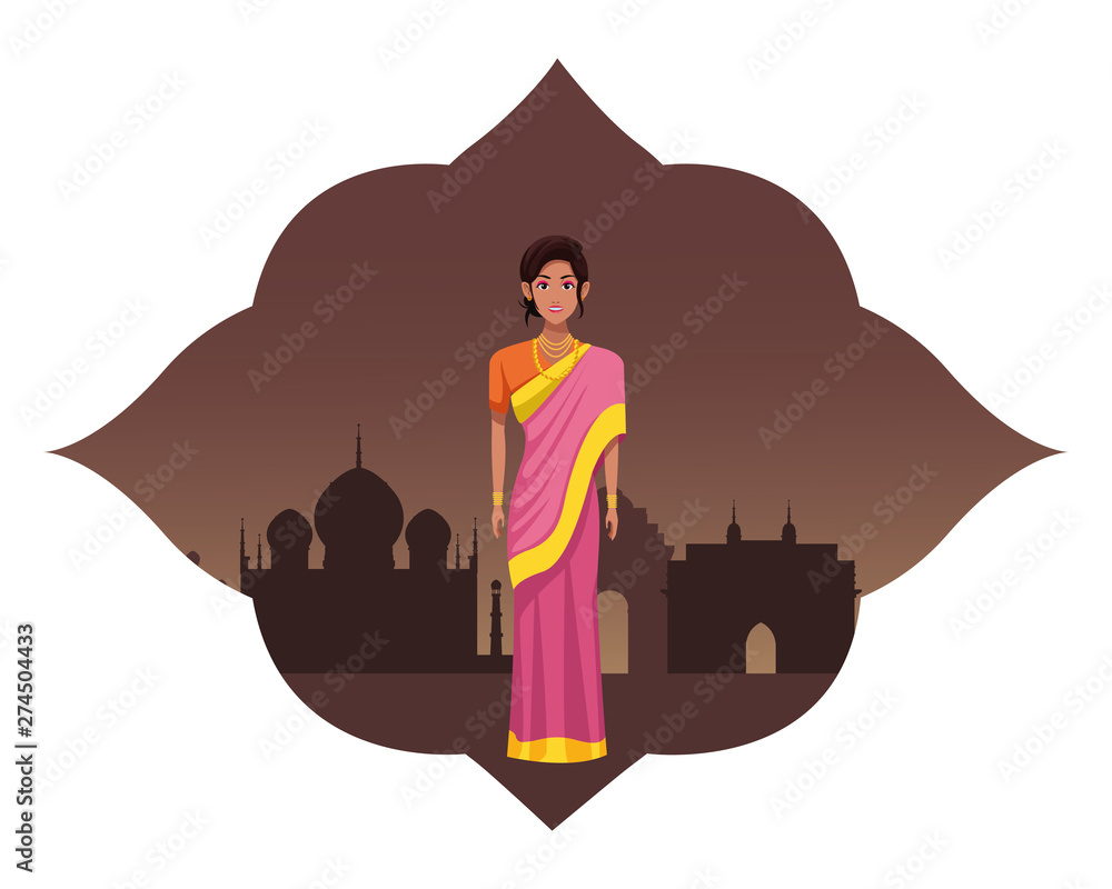 Wall mural indian woman avatar cartoon character