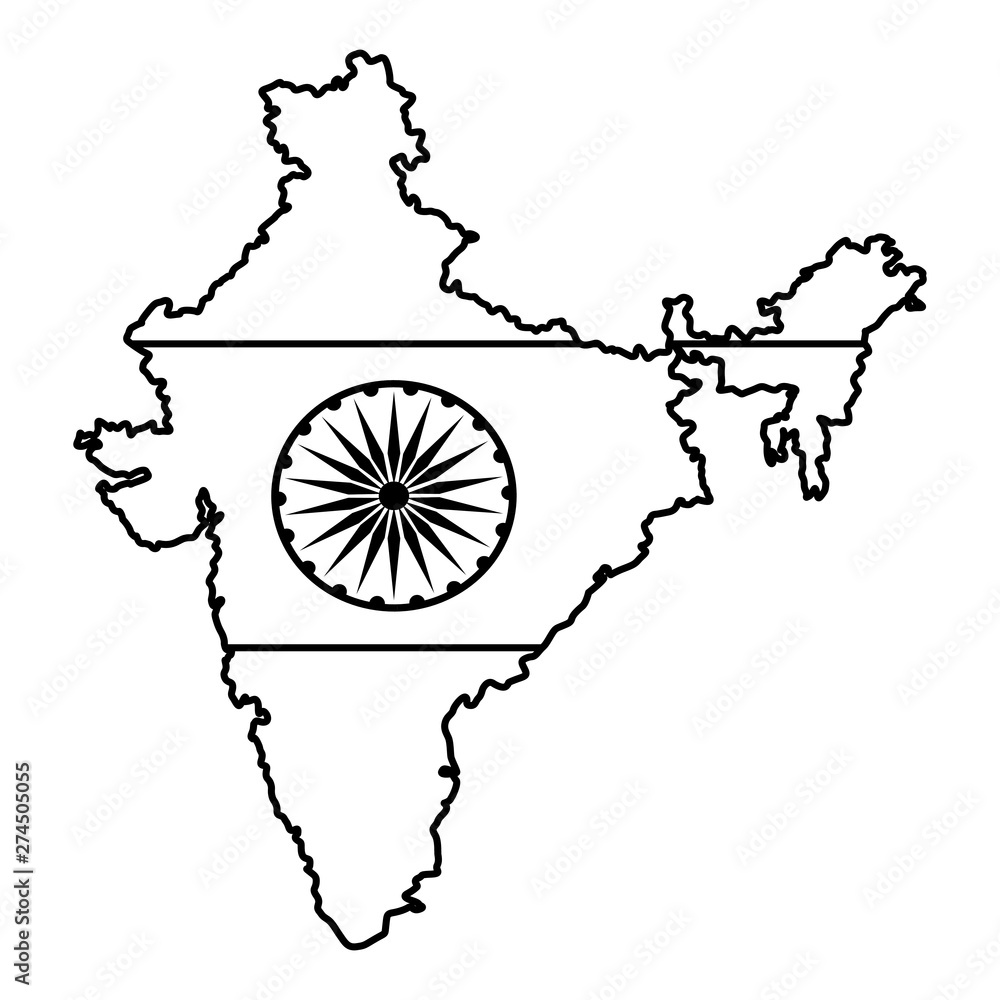 Poster map of india icon cartoon in black and white