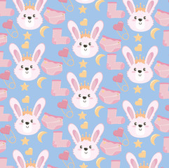 cute rabbit head with sock and diaper background