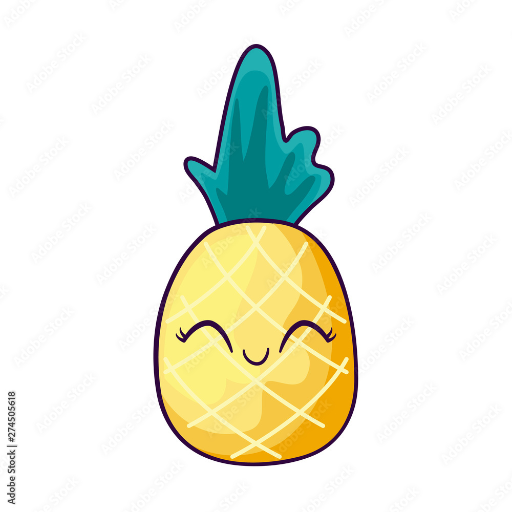 Wall mural pineapple fruit fresh kawaii character