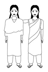 indian children avatar cartoon character in black and white