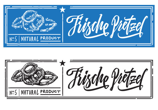 Traditional beer snack engraving sketch pretzel and lettering for pub menu