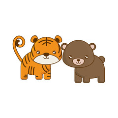 Obraz na płótnie Canvas cute tiger with bear animals isolated icon