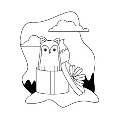 cute fox animal in gift box