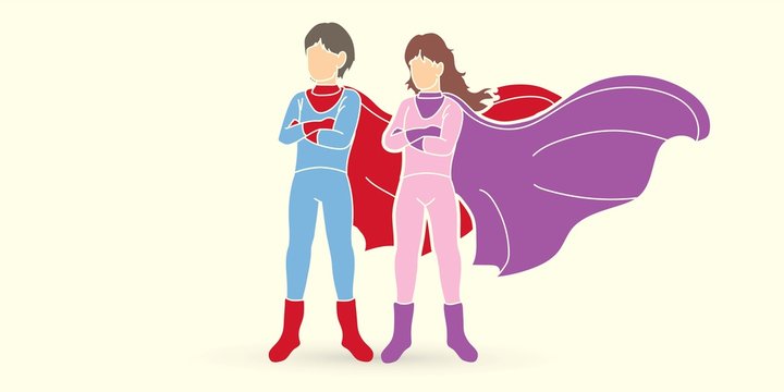 Boy and Girl super heroes action cartoon graphic vector.