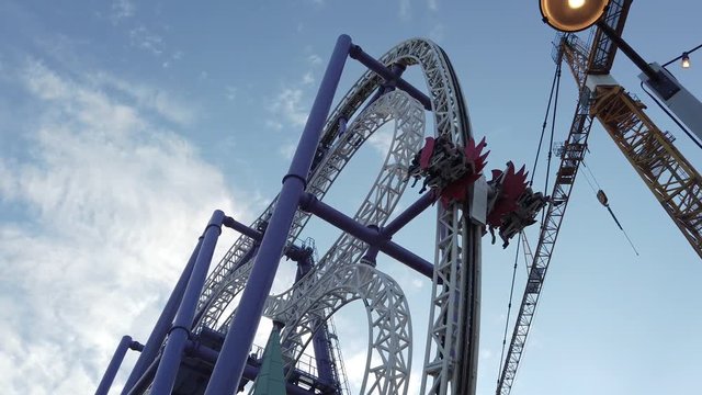 Insane the ride. Footage shot in july 2019. Slowly moving towards the ride. Stockholm, Sweden. 4k 60fps.
