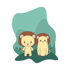 cute lions animals isolated icon