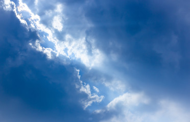 Fototapeta na wymiar Blue sky, sun lights and clouds scene