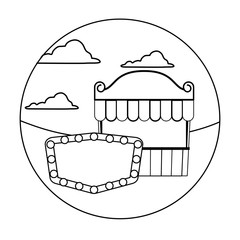 circus tent carnival with label in frame circular