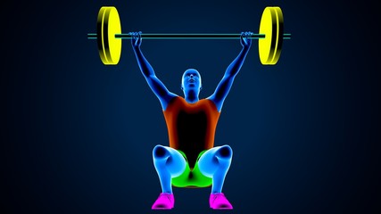Weight lifter on a blue background. 3d illustration