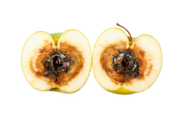Two halves of a rotten apple