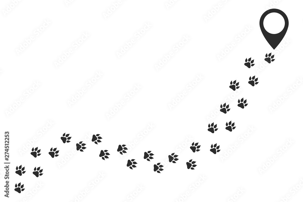 Poster paw vector foot trail print of cat. dog, puppy icon template black color editable. paw print symbol 