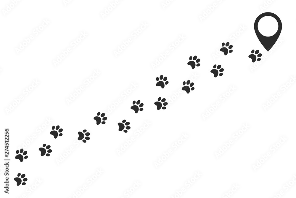 Poster paw vector foot trail print of cat. dog, puppy icon template black color editable. paw print symbol 