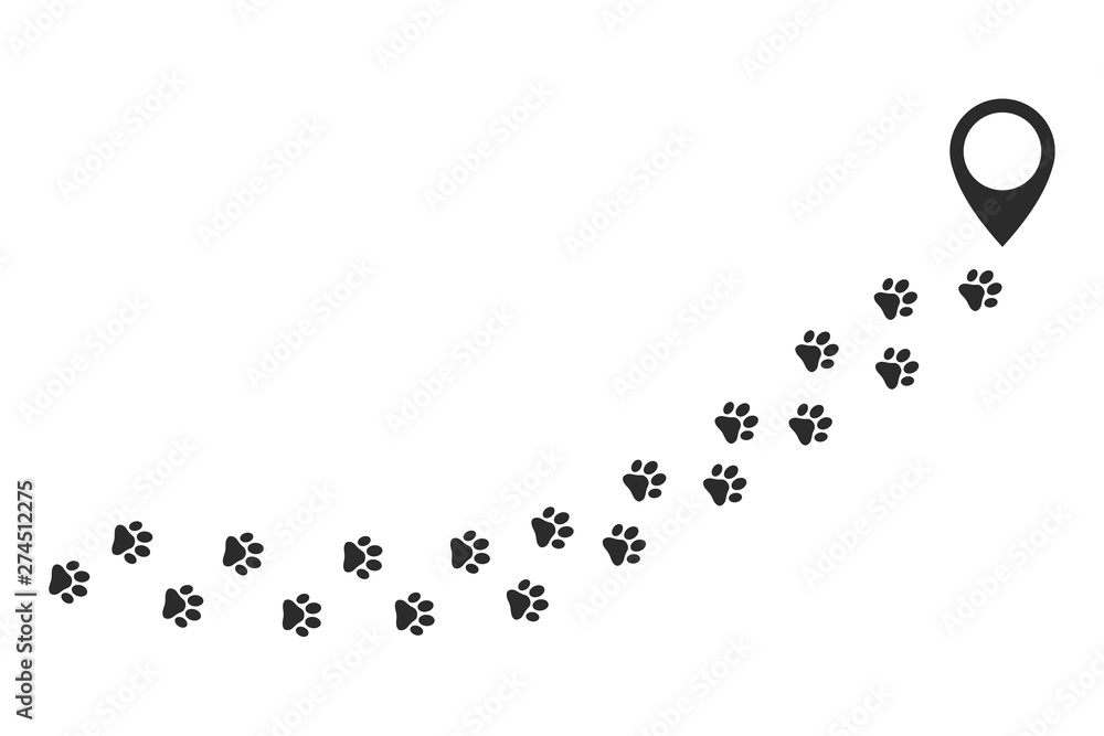 Poster paw vector foot trail print of cat. dog, puppy icon template black color editable. paw print symbol 