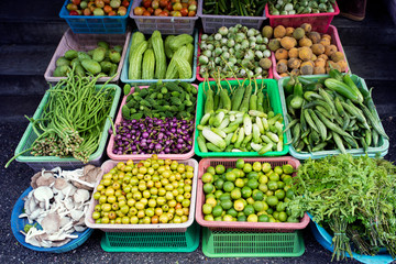 local thailand vegetable display for sale in fresh market