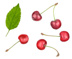 Cherry red isolated on white background,top view
