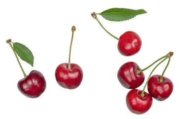 Cherry red isolated on white background,top view