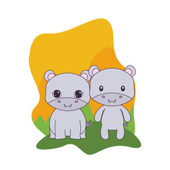 Obraz premium cute group of hippopotamus animals