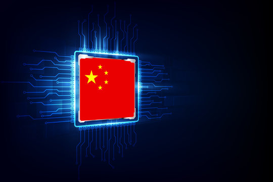 computer chips over digital background with china flag. vector illustration