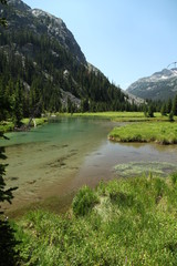 Naklejka na ściany i meble West Fork Rock Creek flowing out of Quinnebaugh Meadows in Beartooth Mountains, Montana