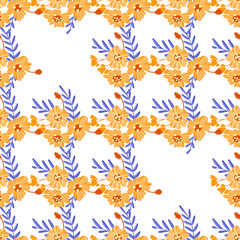 Bright trendy modern seamless pattern. Orange - blue fantastic flowers