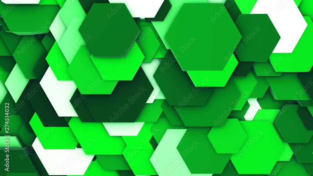Poster 3d render abstract colorful many technical geometric hexagons as a wave white and green background. 