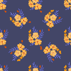 Obraz premium Bright trendy modern seamless pattern. Orange - blue fantastic flowers