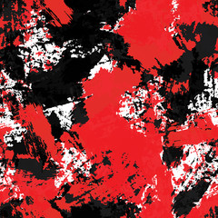 Seamless abstract background of paint strokes black, white, red. Texture for printing on fabric, business cards, posters.