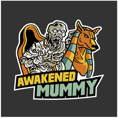Horrified Mummy Jumping Out of his Coffin E sport Logo